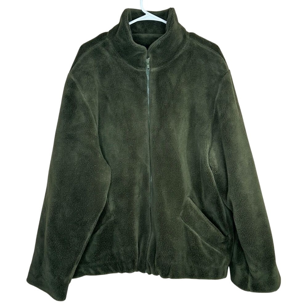 Denali Fleece Jacket Mens Large Olive Green Full Zip Made in USA Lined Mock Neck